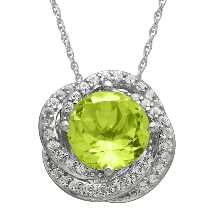 Peridot & Lab-created White Sapphire Sterling Silver Love Knot Pendant Necklace