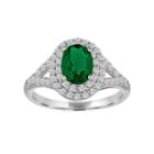 Simulated Emerald & White Sapphire Sterling Silver Ring