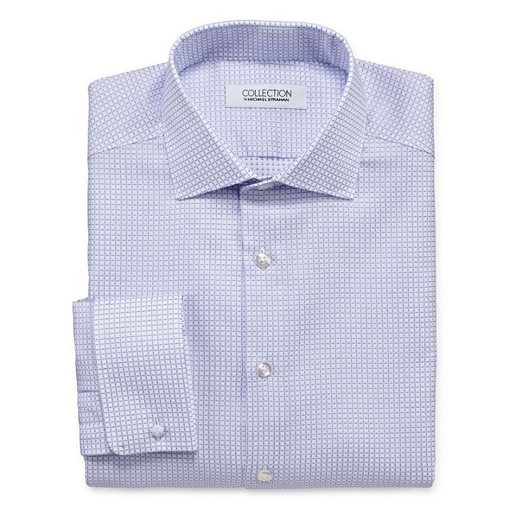 Collection By Michael Strahan Wrinkle Free Cotton Stretch Big And Tall Long Sleeve Woven Grid Dress Shirt