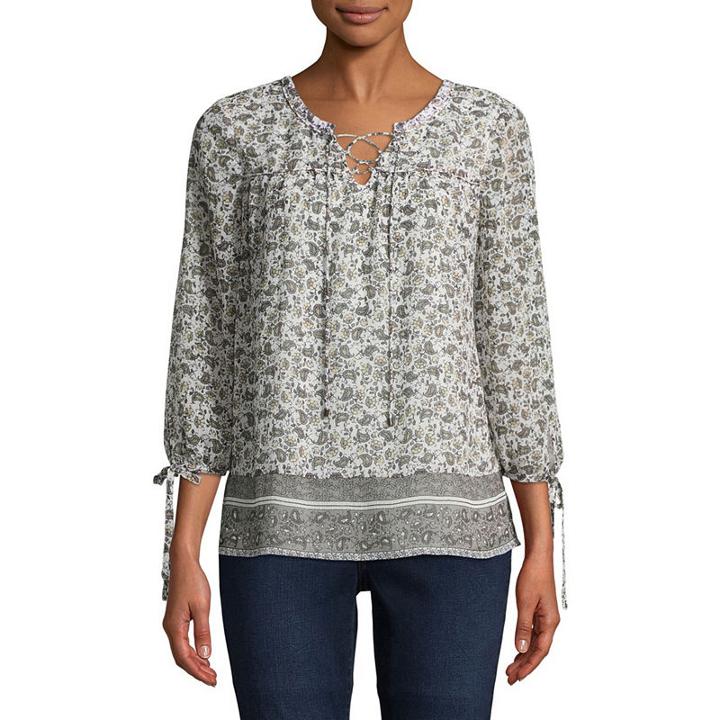 St. John's Bay 3 Qtr Sleeve Lace Up Blouse
