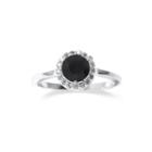 Black Crystal Sterling Silver Halo Ring