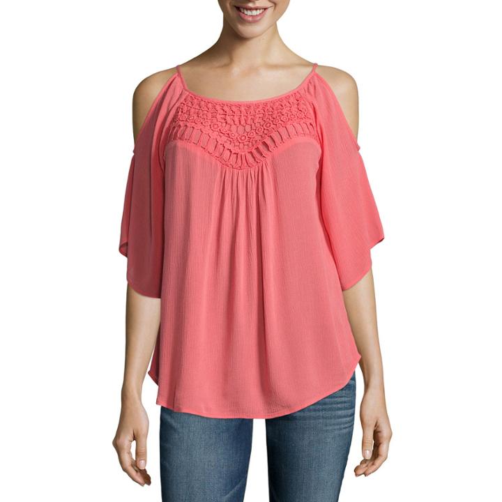 Love And Let Love Long Sleeve Scoop Neck Gauze Blouse-juniors