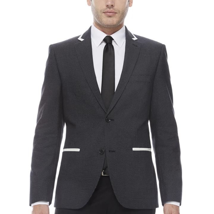 The Savile Row Company Slim Fit Black Pindot Sport Coat