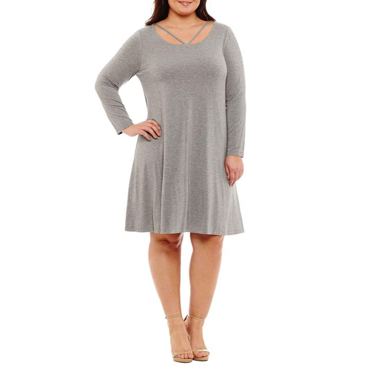 Boutique + Long Sleeve Trapeze Dress-plus