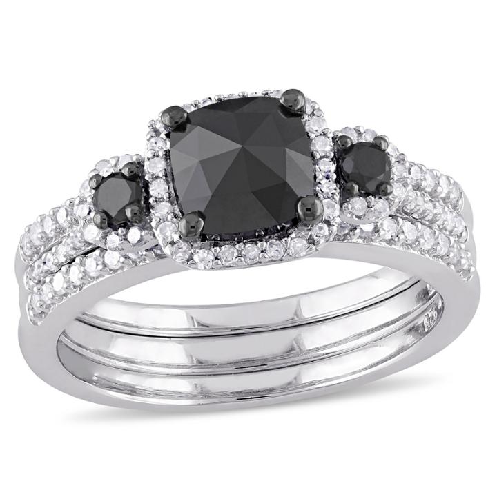 Midnight Black Diamond 1 3/4 Ct. T.w. Color-enhanced Black & White Diamond Sterling Silver Bridal Set