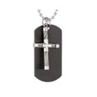 Mens Stainless Steel And Black Ip Dog Tag And Moveable Cross Pendant