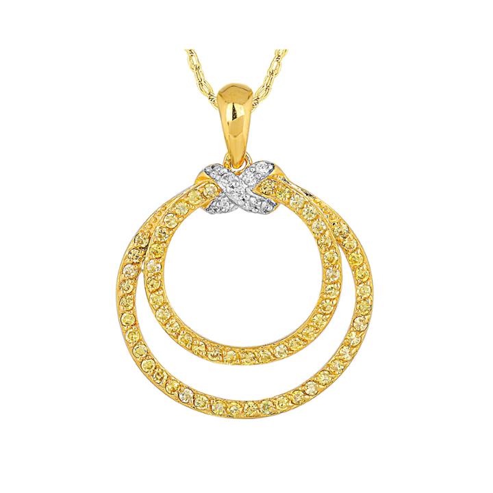 1/2 Ct. T.w. White & Color-enhanced Yellow Diamond 10k Yellow Gold Circle Pendant Necklace