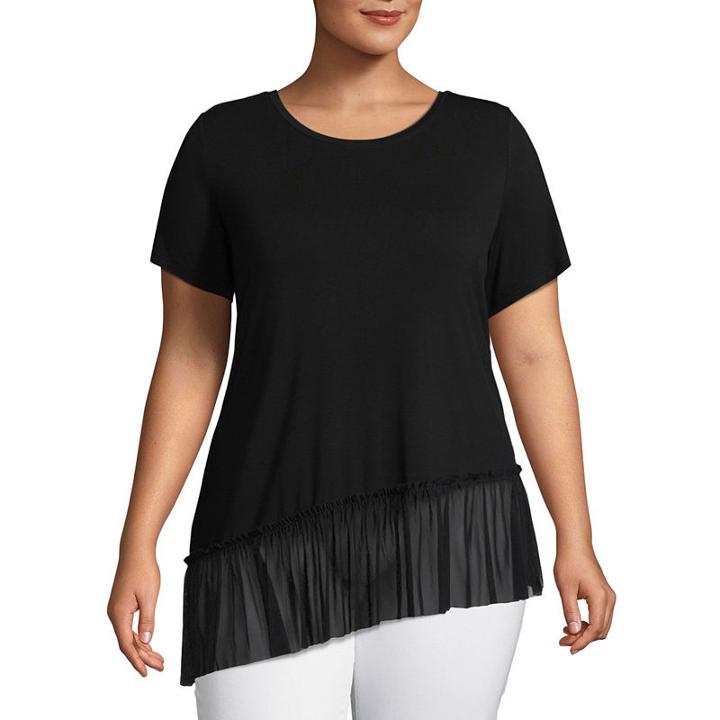 Worthington Asymmetrical Mesh Tee - Plus