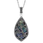 Marcasite And Abalone Shell Sterling Silver Teardrop Pendant Necklace