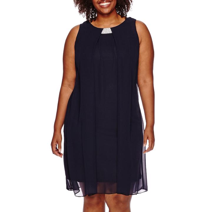 Msk Sleeveless Split-front Woven Shift Dress - Plus