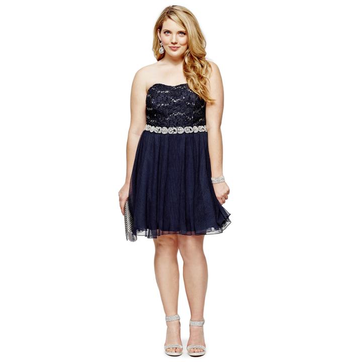 City Triangles Strapless Lace And Pleated Tulle Dress - Juniors Plus