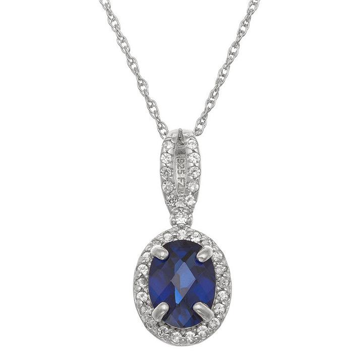 Womens Lab Created Blue Sapphire Sterling Silver Oval Pendant Necklace