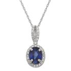 Womens Lab Created Blue Sapphire Sterling Silver Oval Pendant Necklace
