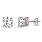 Sterling Silver Two-tone Filligree Sides Stud Earrings Featuring Swarovski Zirconia