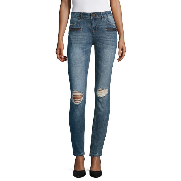 Vanilla Star Destructed Zipper Front Motto Skinny Jeans-juniors