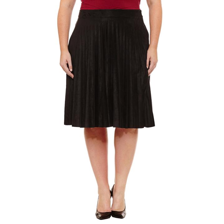 Liz Claiborne Solid Suede Pleated Skirt-plus (27.5)