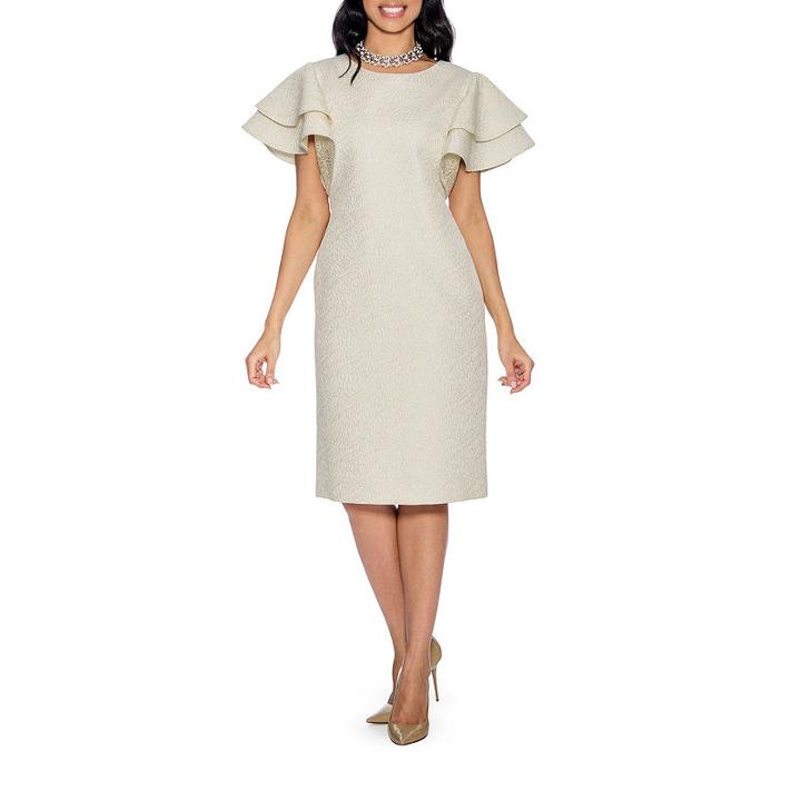 Giovanna Collection Women's Lotus Leaf Sleeve Brocade Shift Dress - Plus