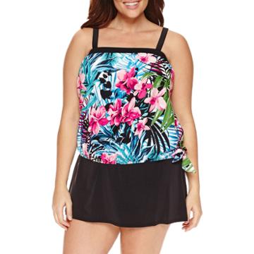 Le Cove Floral Blouson Swimsuit Top - Plus