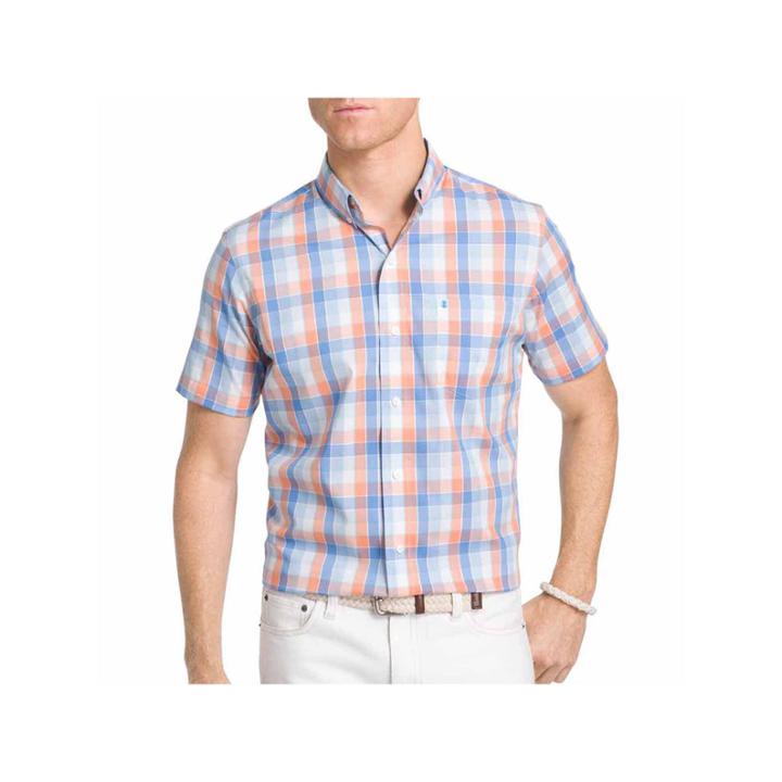 Izod Advantage Perfromance Short Sleeve Plaid Button-front Shirt