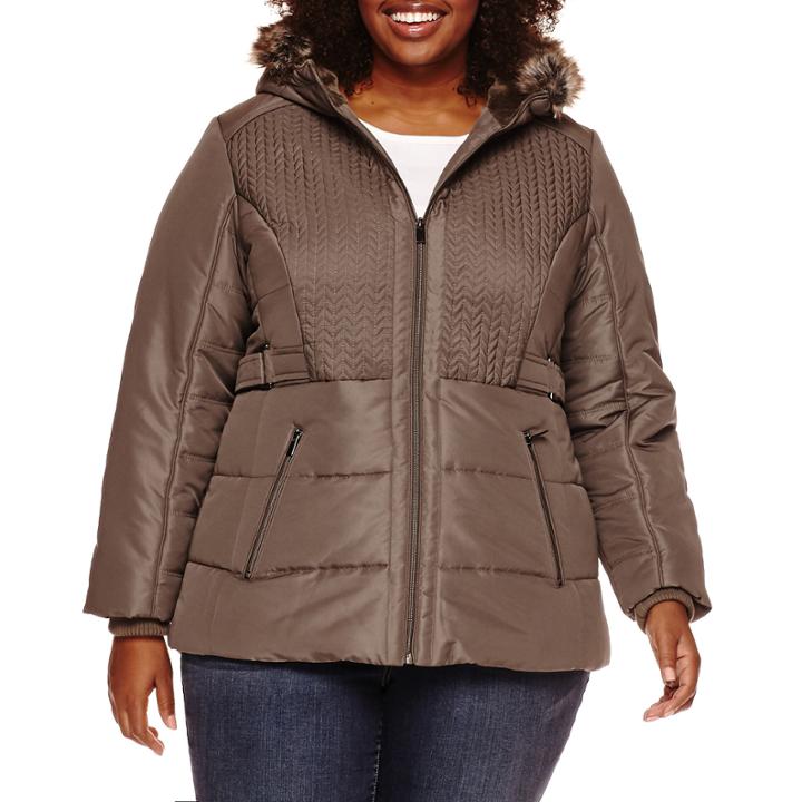 Details Braid Hooded Puffer Coat - Plus