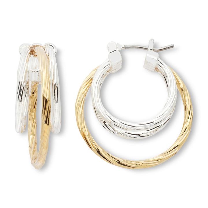 Mixit Two-tone Diamond-cut Hoop Earrings