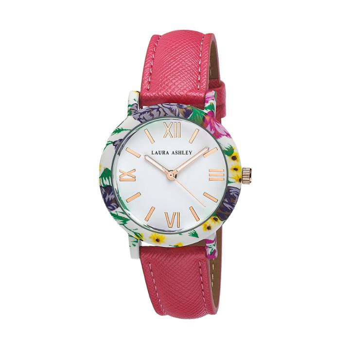 Laura Ashley Ladies Pink Band Floral Bezel Watch La31003pk