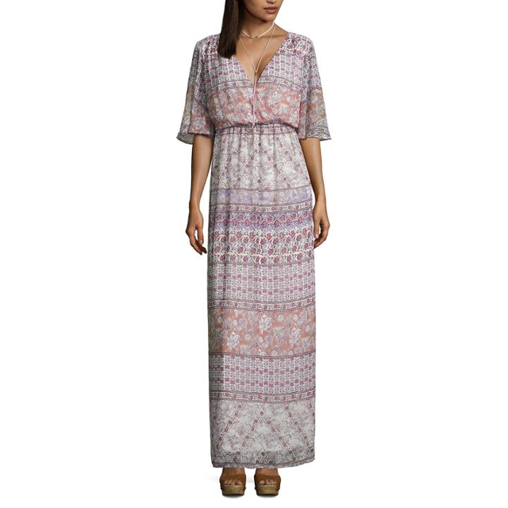 Love Reigns 3/4 Sleeve Pattern Maxi Dress-juniors