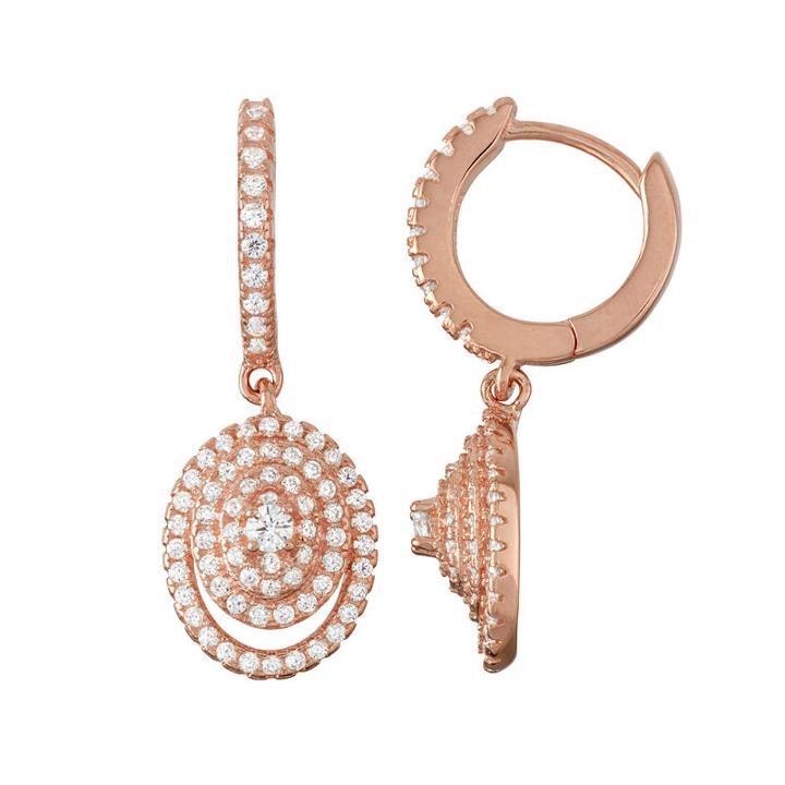 1 Ct. T.w. White Cubic Zirconia 14k Rose Gold Over Silver Round Drop Earrings