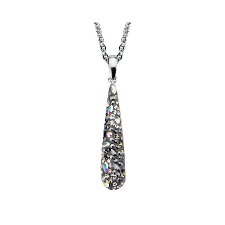Multicolor Cubic Zirconia Stainless Steel Teardrop Pendant Necklace