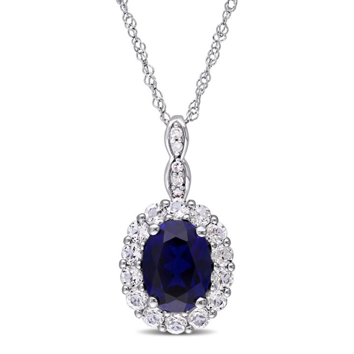 Womens Diamond Accent Blue Sapphire 14k Gold Pendant Necklace