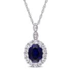 Womens Diamond Accent Blue Sapphire 14k Gold Pendant Necklace