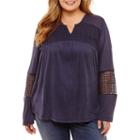 Long Sleeve Crochet Inset Blouse - Plus