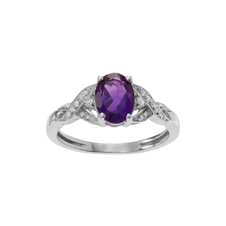 Genuine Purple Amethyst & White Topaz Sterling Silver Ring