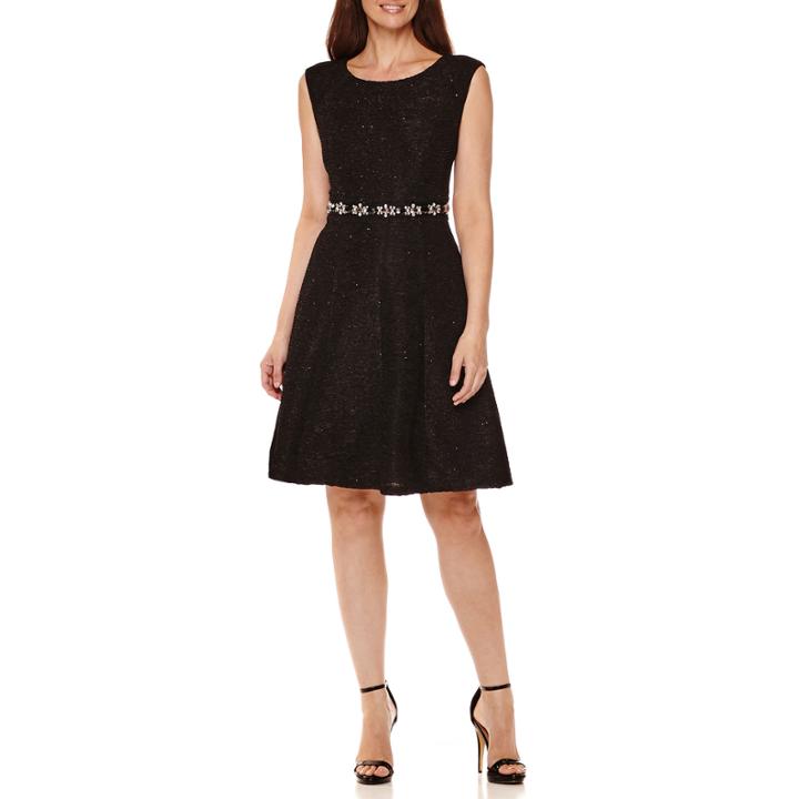 Scarlett Sleeveless Textured Beaded-waist Fit-and-flare Dress