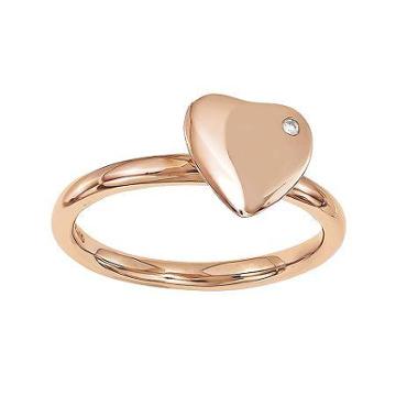 Personally Stackable Diamond-accent 18k Rose Gold Over Sterling Silver Heart Rin