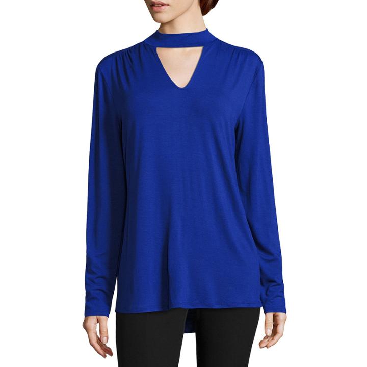 Worthington Long Sleeve Como Black Choker Neck Top