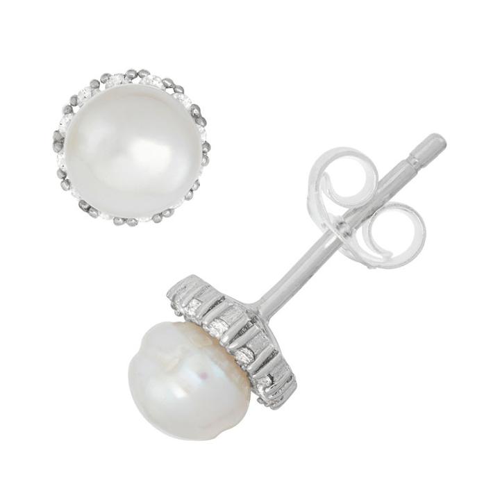 Genuine White Pearl 6.8mm Stud Earrings