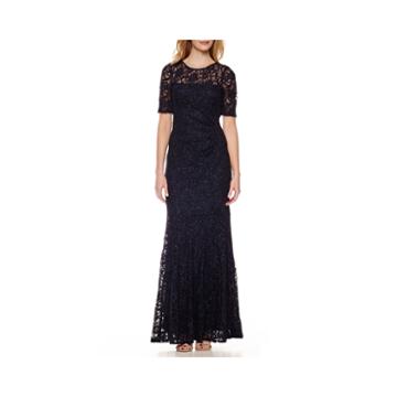 One By Eight Short-sleeve Lace Formal Gown