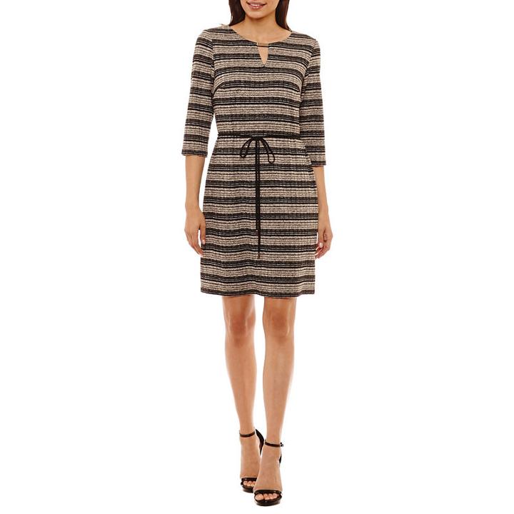 Studio 1 3/4 Sleeve Stripe Shift Dress-petite