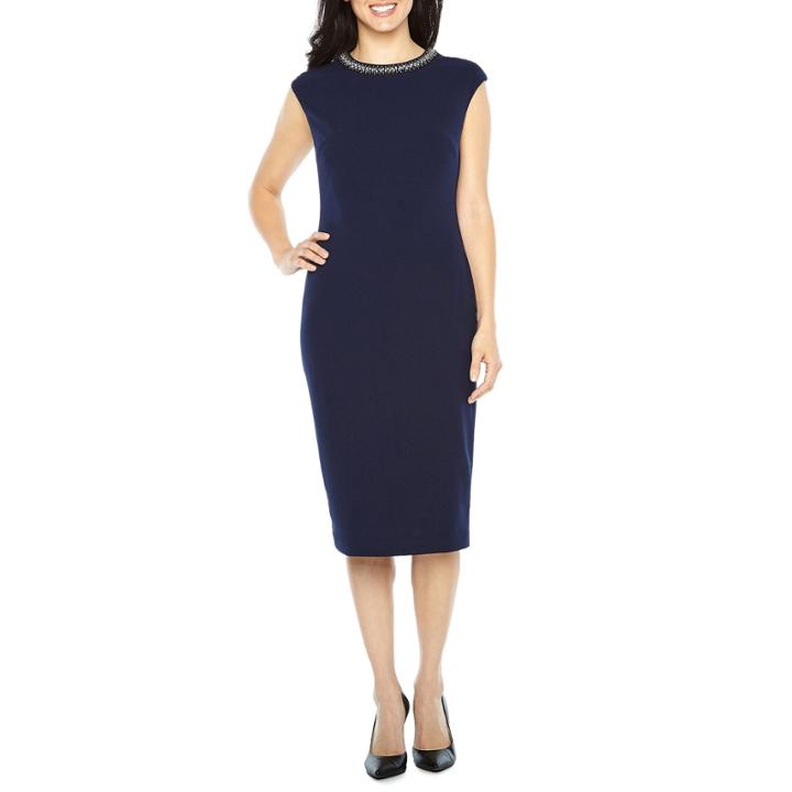 Liz Claiborne Cap Sleeve Beaded Sheath Dress