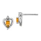 Diamond Accent Genuine Yellow Citrine Sterling Silver 10mm Heart Stud Earrings