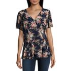 Alyx Short Sleeve Y Neck Mesh Blouse