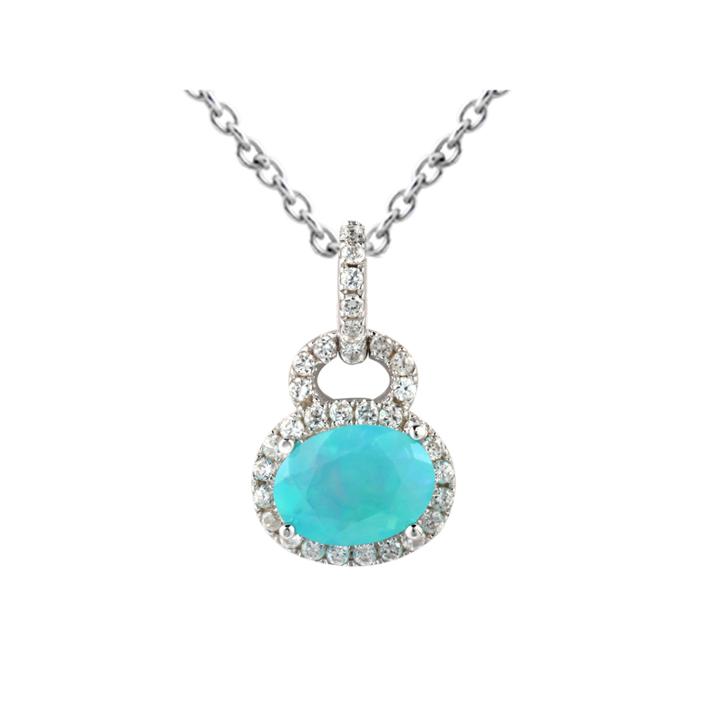 Womens Blue Opal Sterling Silver Pendant Necklace