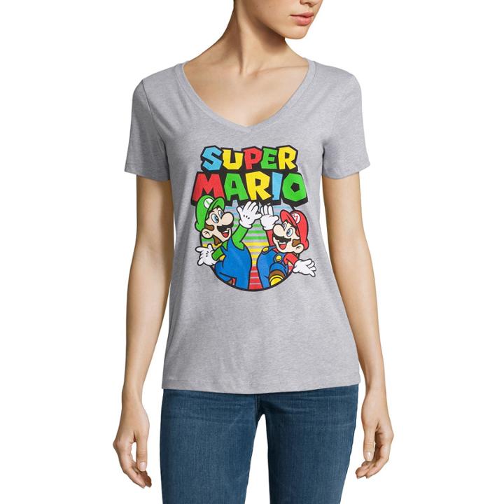 Short Sleeve V Neck Super Mario Graphic T-shirt