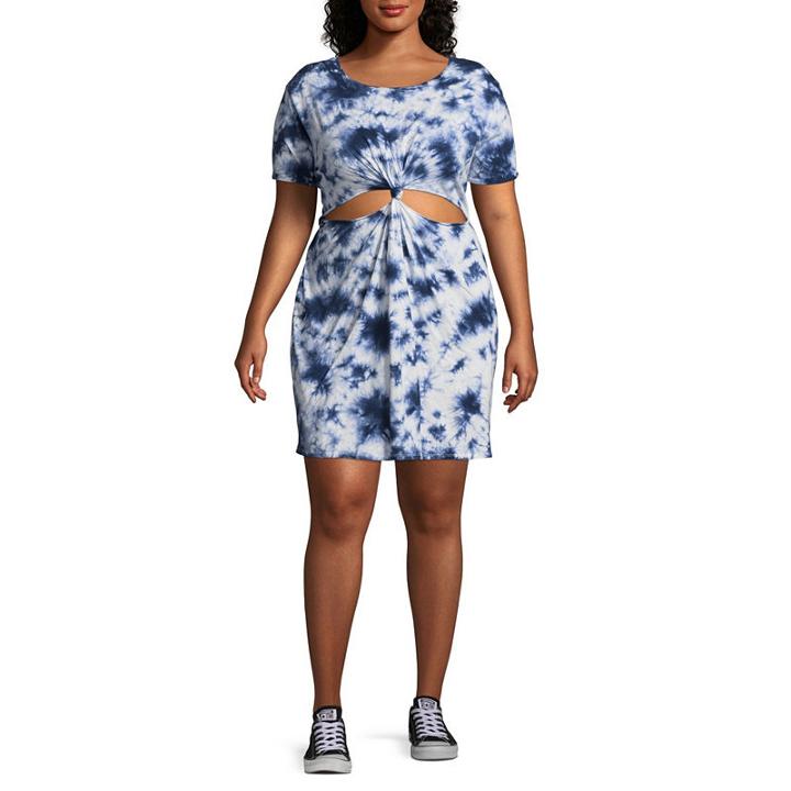 Arizona Short Sleeve Tie Dye T-shirt Dresses - Juniors Plus