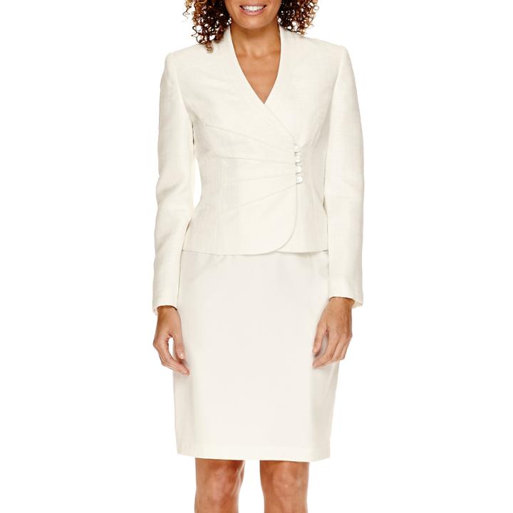 R & K Originals Long-sleeve Wrap Jacquard Jacket And Skirt Suit - Petite