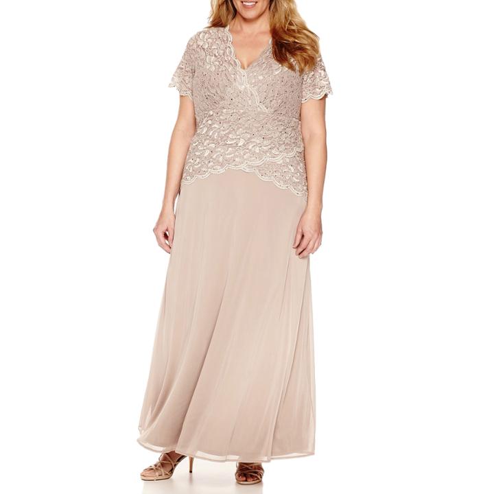 Blu Sage Short Sleeve Lace Evening Gown-plus