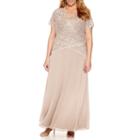 Blu Sage Short Sleeve Lace Evening Gown-plus