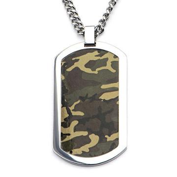Inox Jewelry Mens Stainless Steel Camo Dog Tag Pendant Necklace