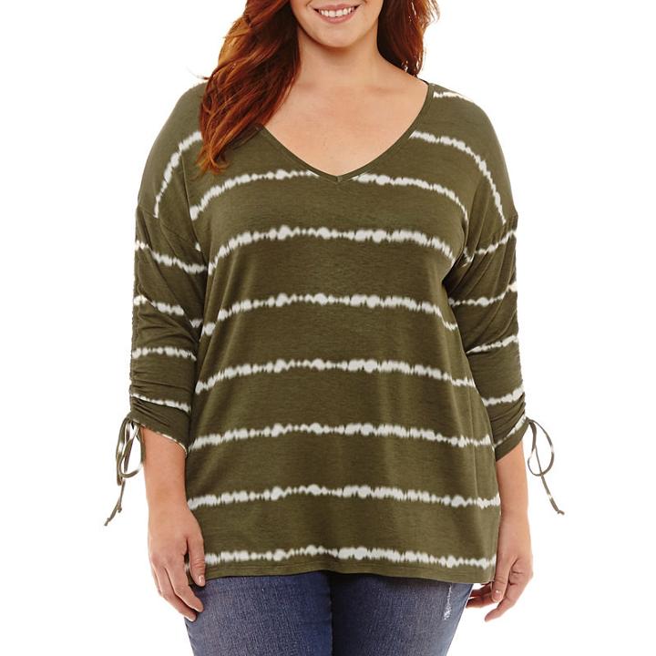 Ruched 3/4 Sleeve Tie Dye Tee - Plus